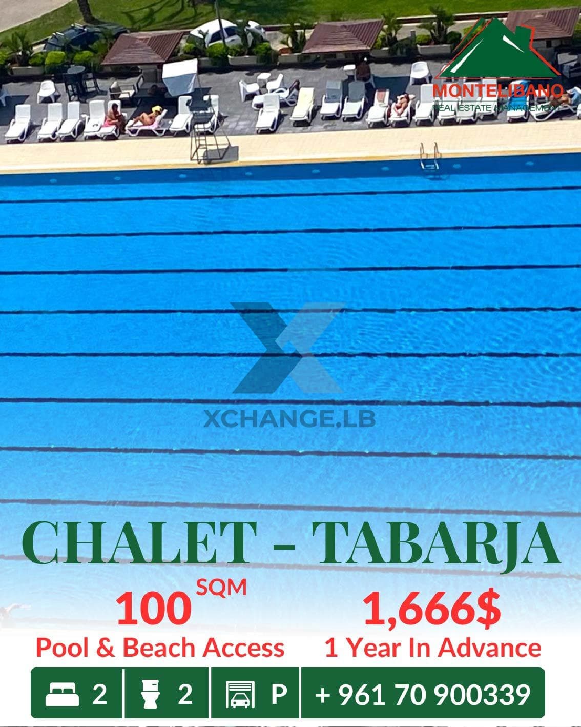 100 sqm Chalet Duplex For Rent in Tabarja طبرجا with Pool & Beach Access