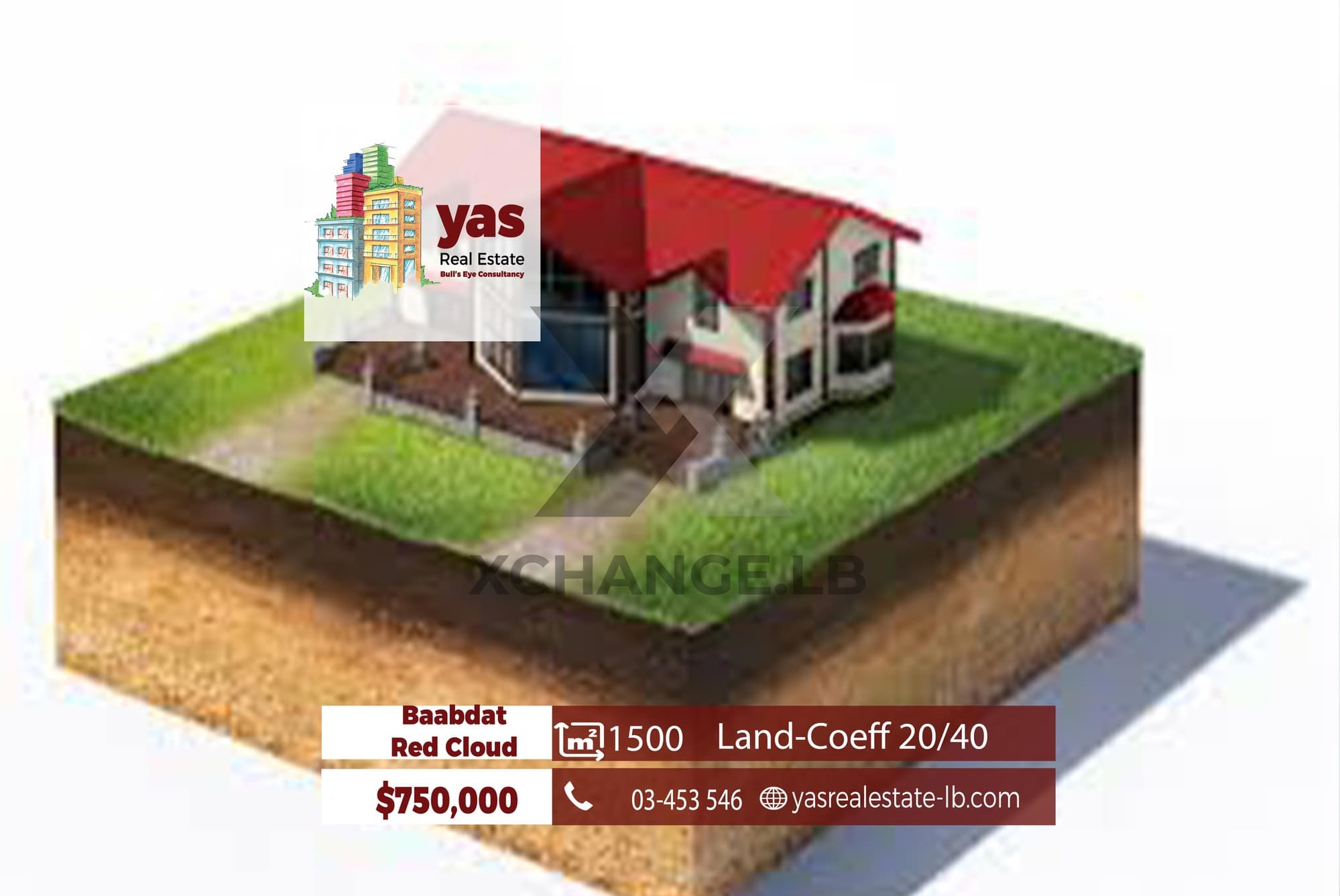 Baabdat/Red Cloud 1500m2 | Land | Coeff 20/40 | Private Street | TCH