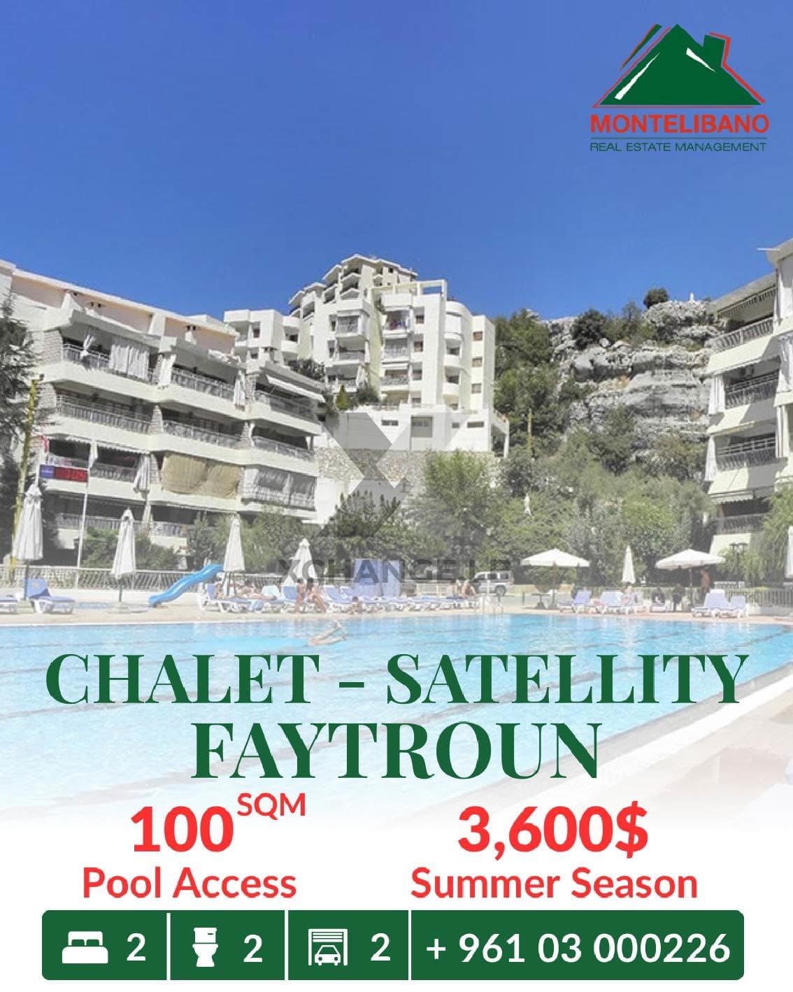 Furnished 100 sqm Chalet For Rent in Satellity Resort Faitroun with Pool Access